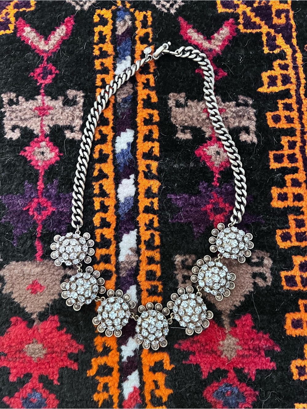 J. Crew Silver Crystal Floral Cluster Necklace